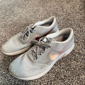 Nike Gray Tennis Shoe with Gold Swoosh